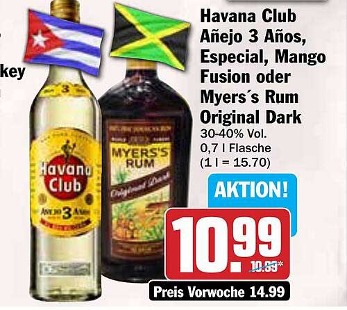 Havana Club Añejo 3 Años, Especial, Mango Fusion oder Myers´s Rum Original Dark