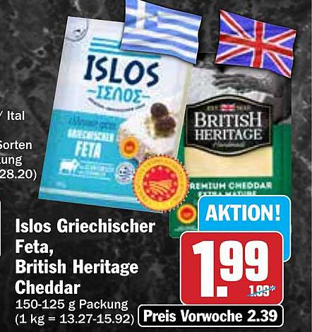 Islos Griechischer Feta, British Heritage Cheddar