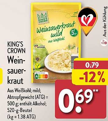 KING'S CROWN Weinsauerkraut mild aus Weißkohl