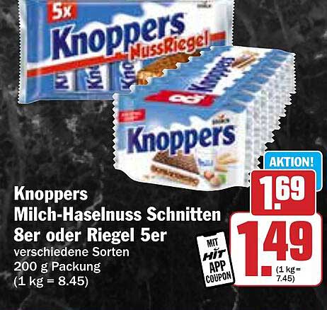 Knoppers Milch-Haselnuss Schnitten 8er oder Riegel 5er