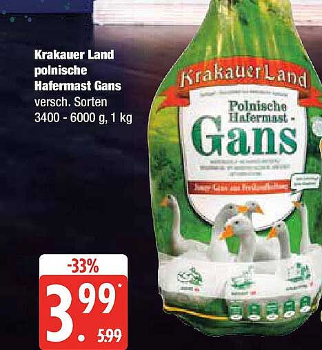 Krakauer Land polnische Hafermast Gans