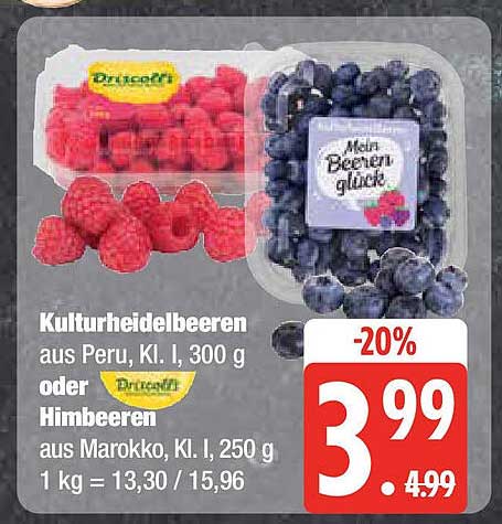 Kulturheidelbeeren aus Peru, Kl. I, oder Himbeeren aus Marokko, Kl. I