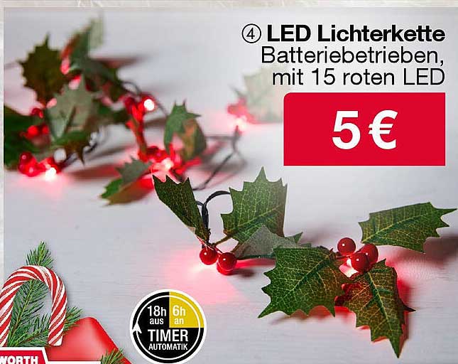 LED Lichterkette Batterie betrieben, mit 15 roten LED