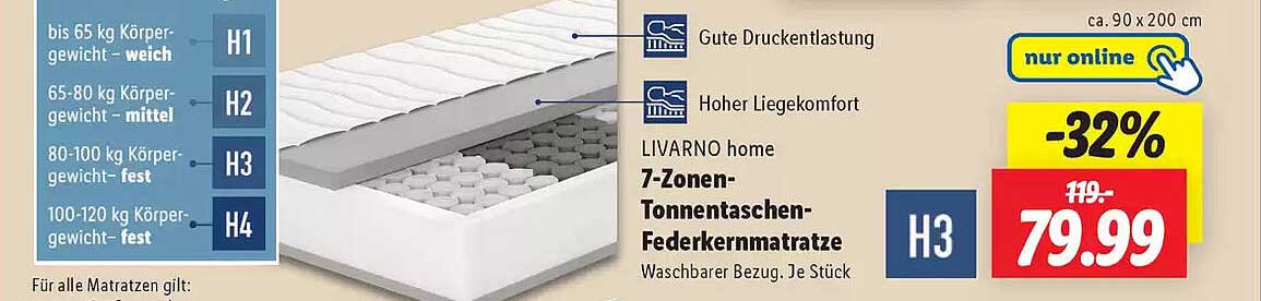 LIVARNO home 7-Zonen-Tonnentaschen-Federkernmatratze