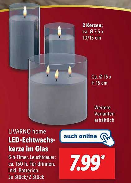 LIVARNO home LED-Echtwachskerze im Glas