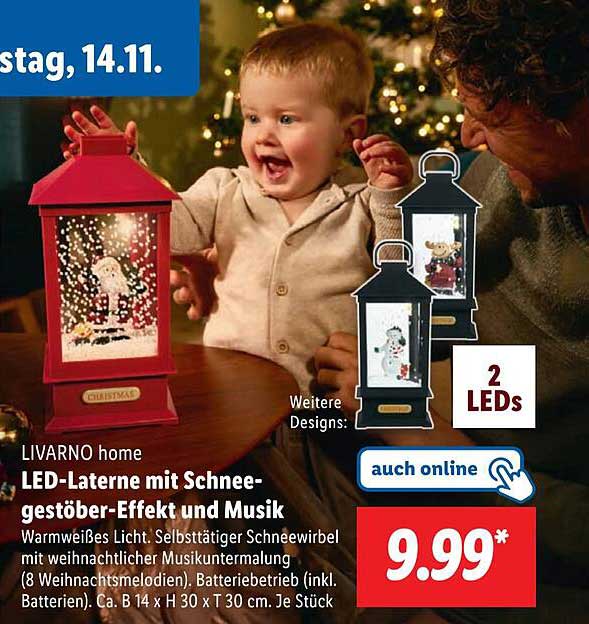 LIVARNO home LED-Laterne mit Schnee-gestöber-Effekt und Musik