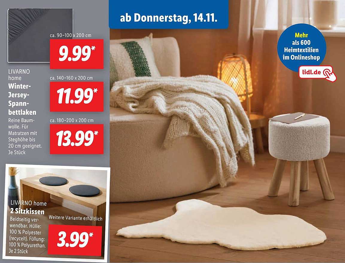 LIVARNO home Winter-Jersey-Spannbettlaken  
LIVARNO home 2 Sitzkissen