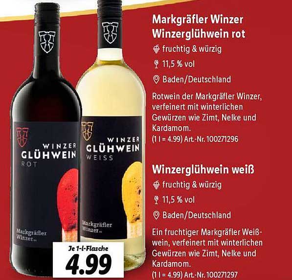 Markgräfler Winzer Winzerglühwein rot  
Winzerglühwein weiß