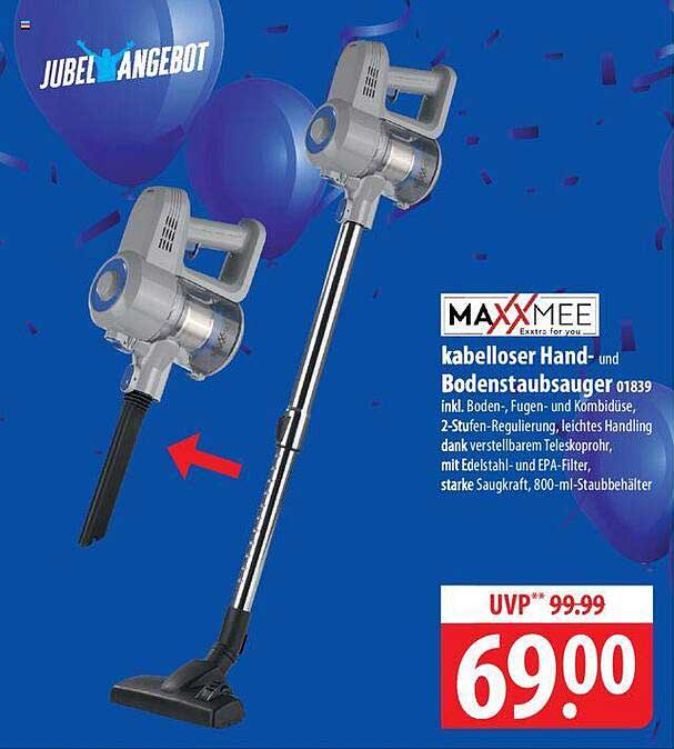 MAXXME kabelloser Hand- und Bodenstaubsauger 01839