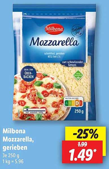 Milbona Mozzarella, gerieben