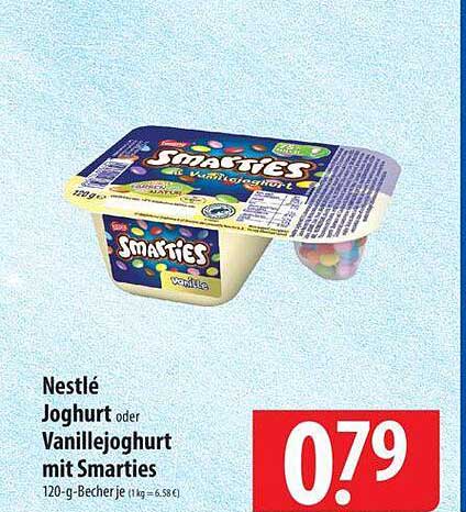 Nestlé Joghurt oder Vanillejoghurt mit Smarties