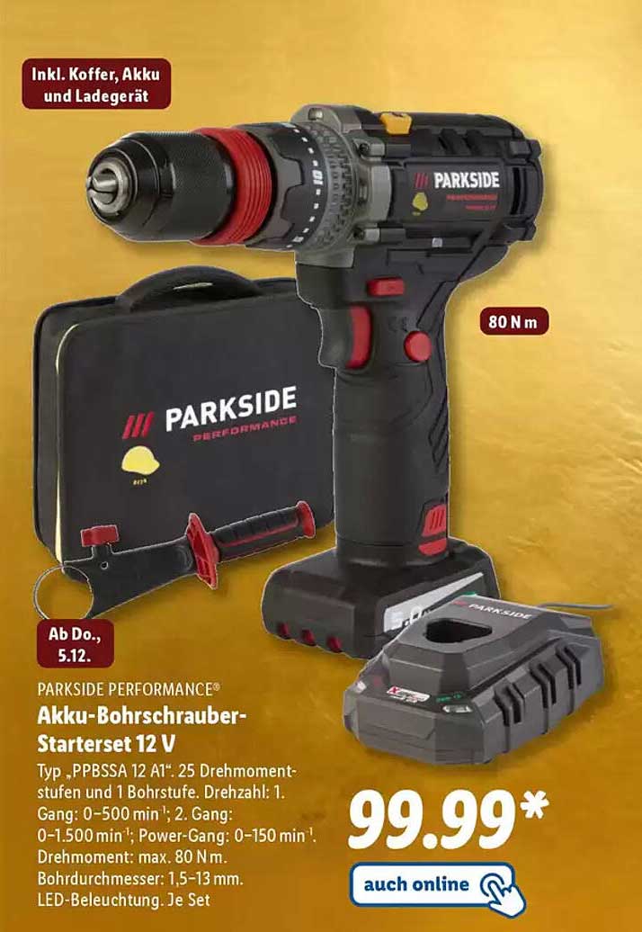 PARKSIDE PERFORMANCE® Akku-Bohrschrauber-Starterset 12 V