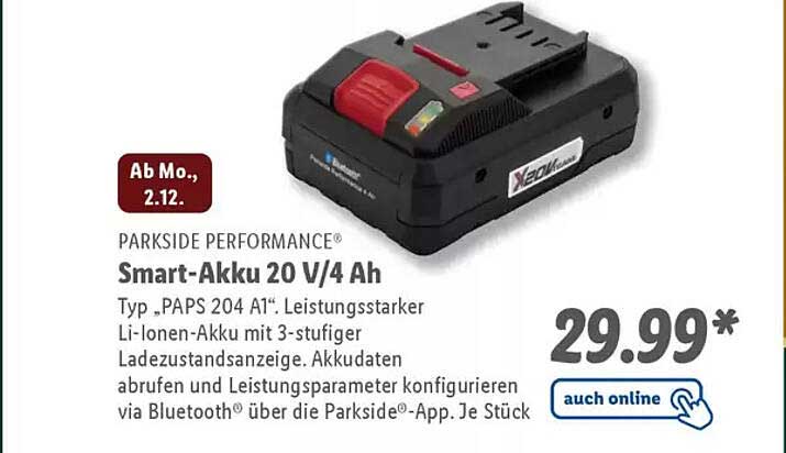 PARKSIDE PERFORMANCE® Smart-Akku 20 V/4 Ah