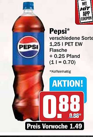 Pepsi* verschiedene Sorten 1,25 l PET EW Flasche