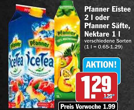 Pfanner Eistee 2 l oder Pfanner Säfte, Nektare 1 l