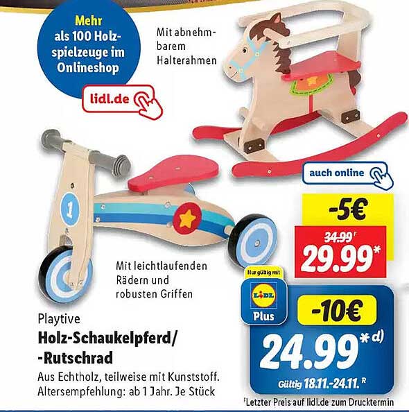 Playtive Holz-Schaukelpferd/-Rutschrad