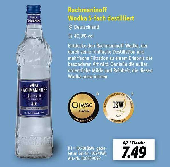 Rachmaninoff Wodka 5-fach destilliert