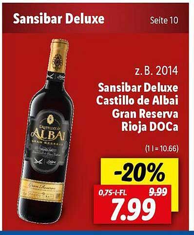 Sansibar Deluxe Castillo de Albai Gran Reserva Rioja DOCa