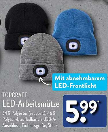 TOPCRAFT LED-Arbeitsmütze