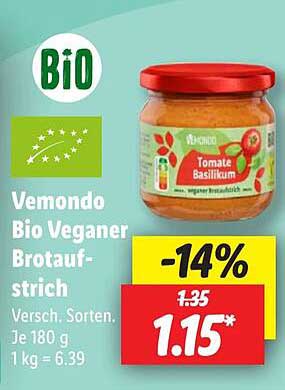 Vemondo Bio Veganer Brotaufstrich Tomate Basilikum