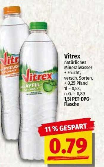 Vitrex natürliches Mineralwasser + Frucht, versch. Sorten