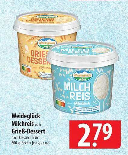 Weideglück Milchreis oder Grieß-Dessert