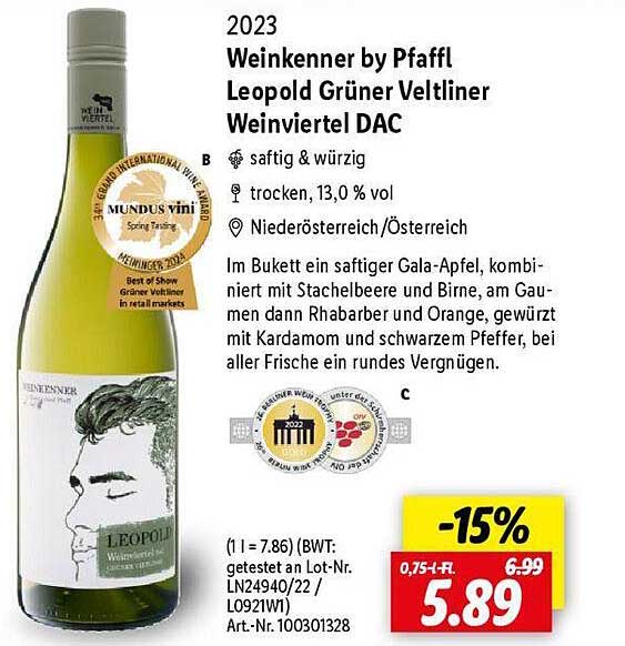 Weinkenner by Pfaffl Leopold Grüner Veltliner Weinviertel DAC