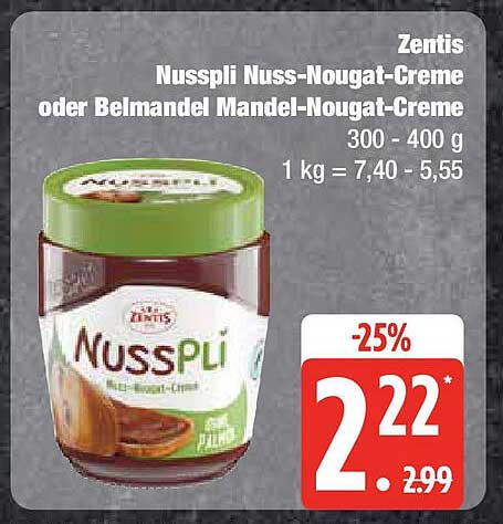 Zentis Nusspli Nuss-Nougat-Creme oder Belmandel Mandel-Nougat-Creme