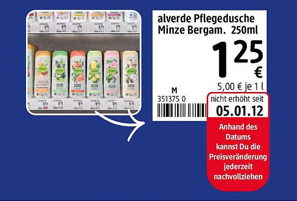 alverde Pflegedusche Minze Bergam.