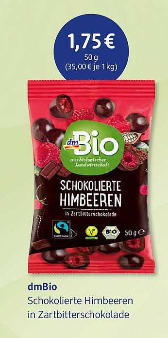 dmBio Schokolierte Himbeeren in Zartbitterschokolade