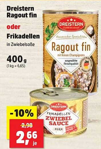 Dreistern Ragout fin oder Frikadellen in Zwiebelsauce