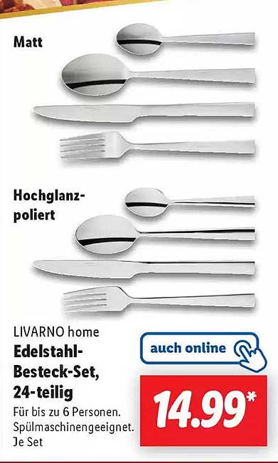 LIVARNO home Edelstahl-Besteck-Set, 24-teilig