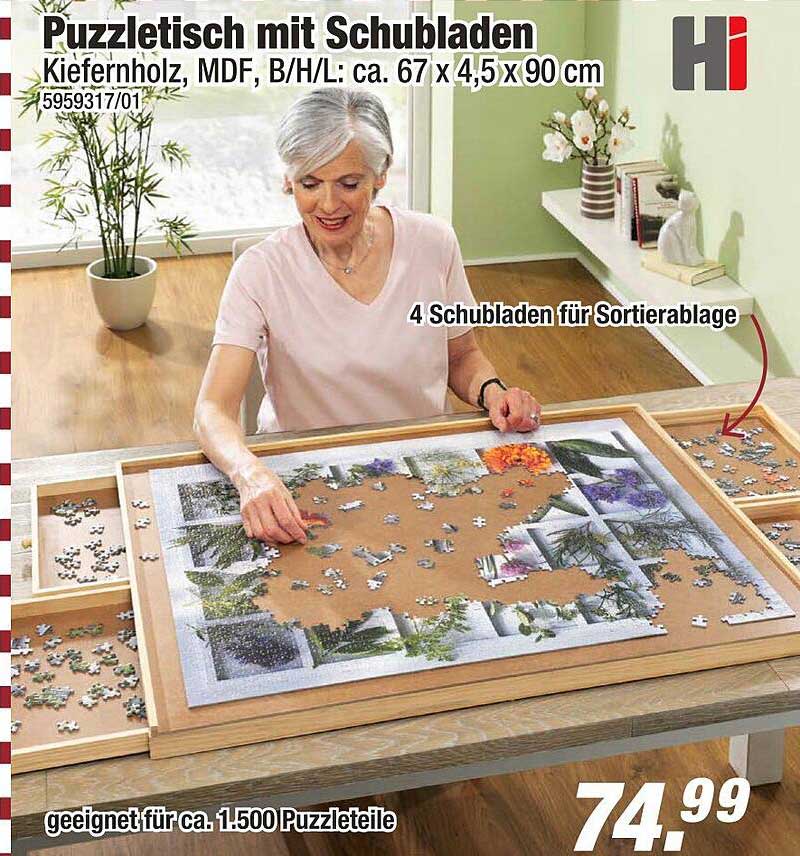 Puzzletisch mit Schubladen