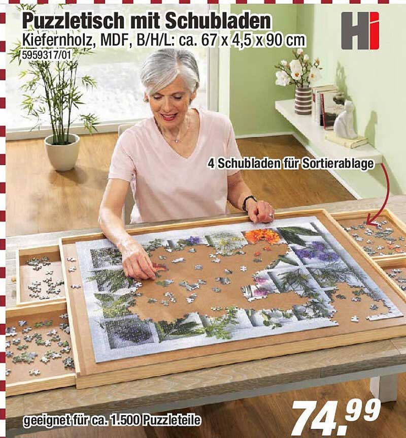 Puzzletisch mit Schubladen