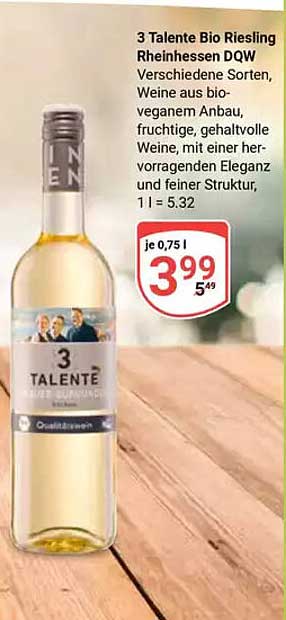 3 Talente Bio Riesling Rheinhessen DQW