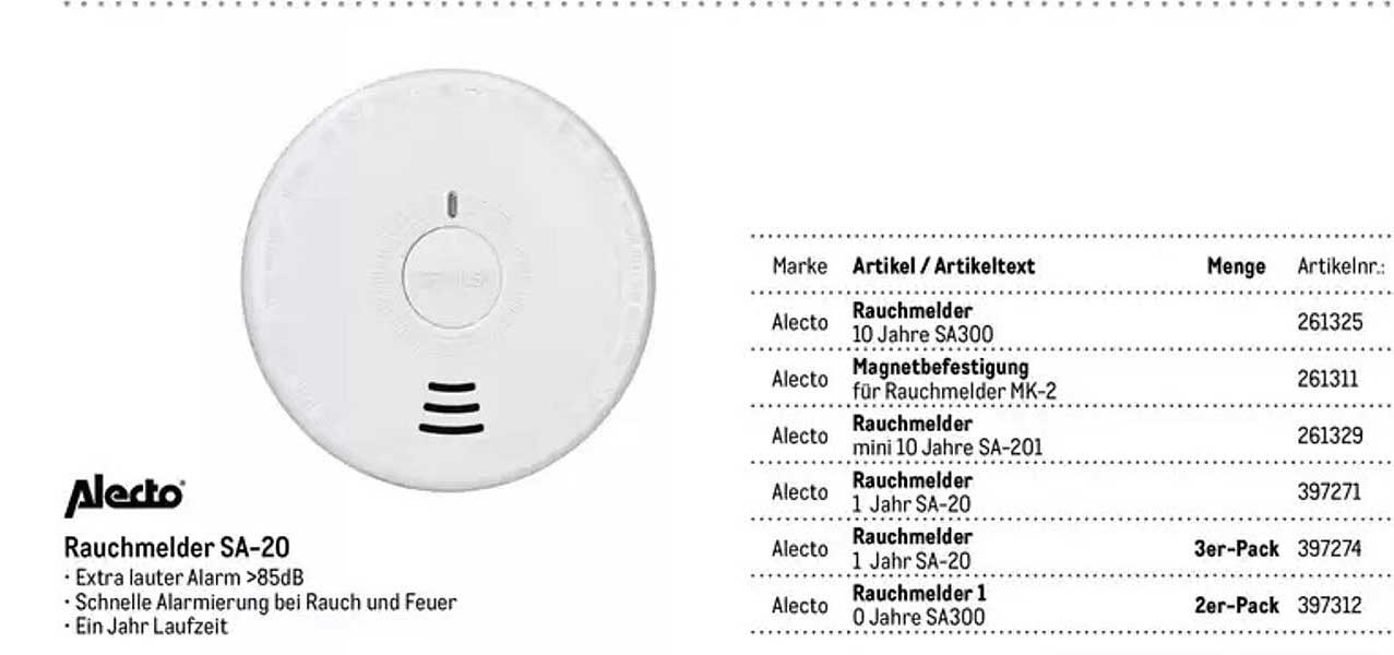 Alecto Rauchmelder SA-20