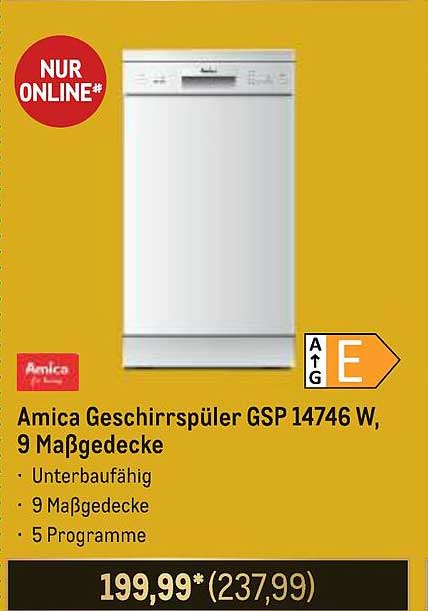 Amica Geschirrspüler GSP 14746 W, 9 Maßgedecke