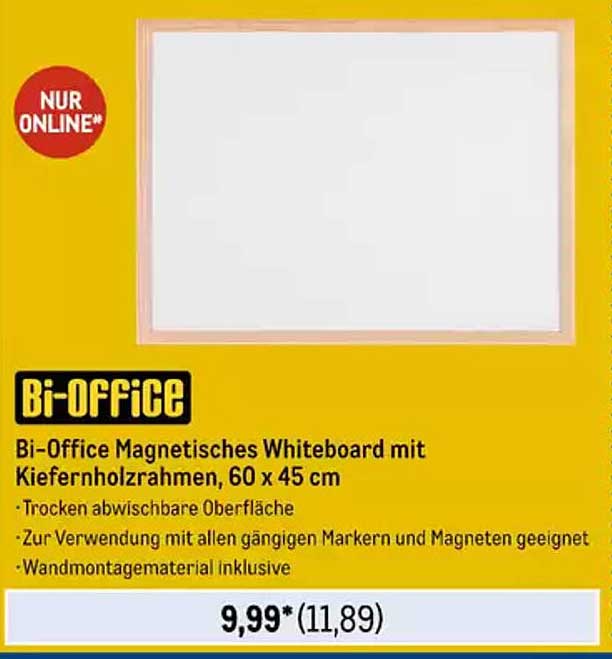 Bi-Office Magnetisches Whiteboard mit Kiefernholzrahmen