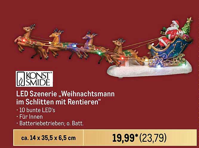 LED Szenerie „Weihnachtsmann im Schlitten mit Rentieren“