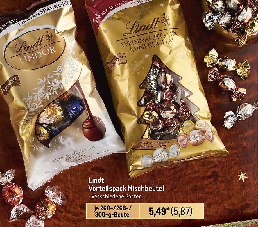 Lindt Lindor  
Lindt Weihnachtsmix Mini Kugeln  
Lindt Vorteilspack Mischbeutel  