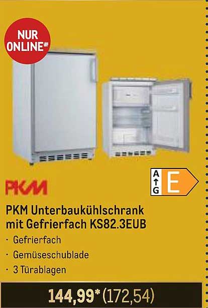 PKM Unterbaukühlschrank mit Gefrierfach KS82.3EUB