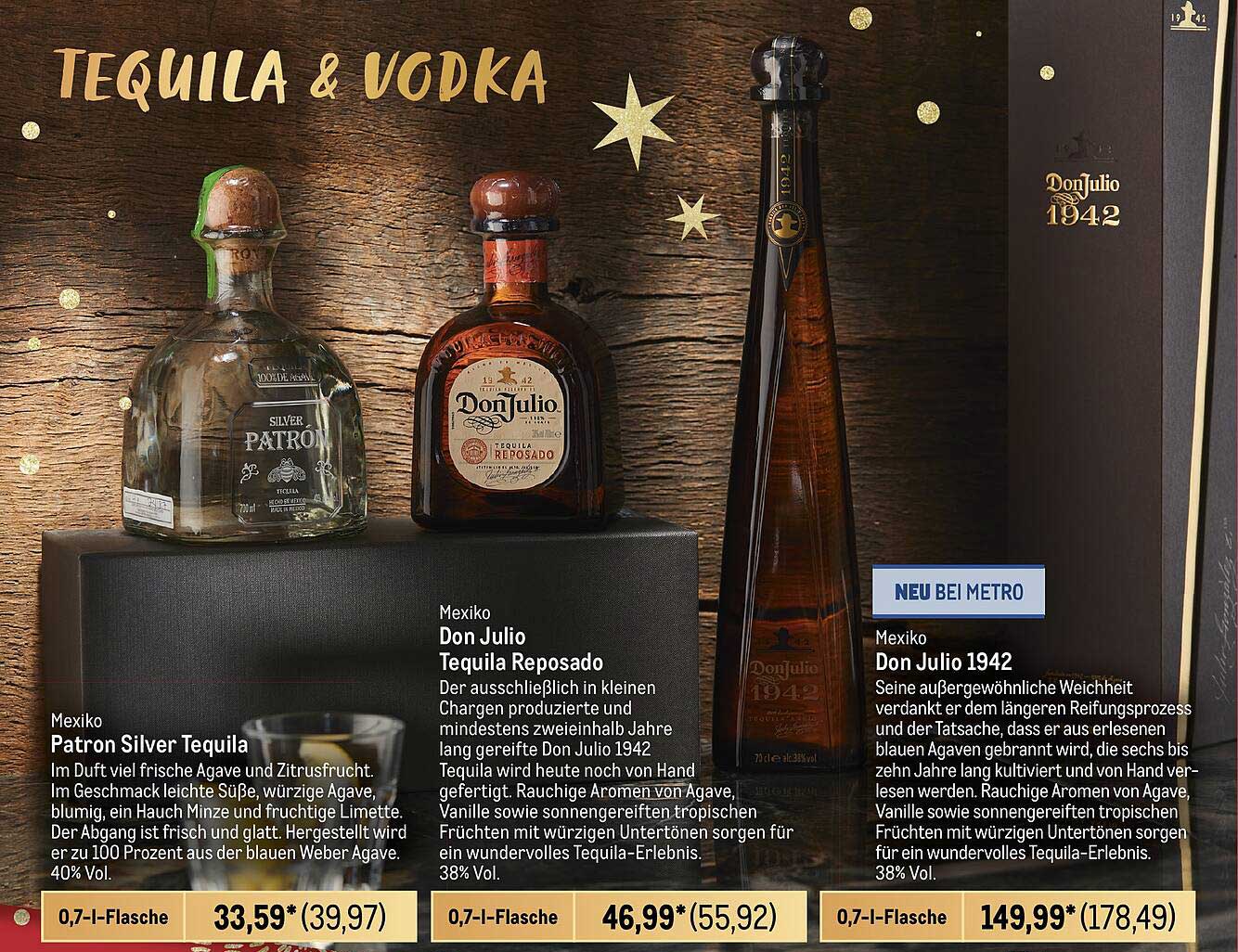 Tequila & Vodka  
Patron Silver Tequila  
Don Julio Tequila Reposado  
Don Julio 1942