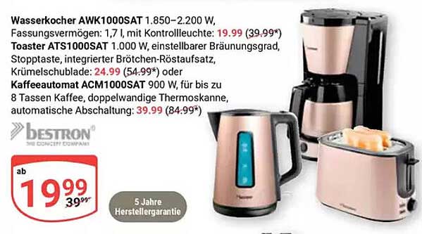 Wasserkocher AWK1000SAT  
Toaster ATS1000SAT  
Kaffeautomat ACM1000SAT  