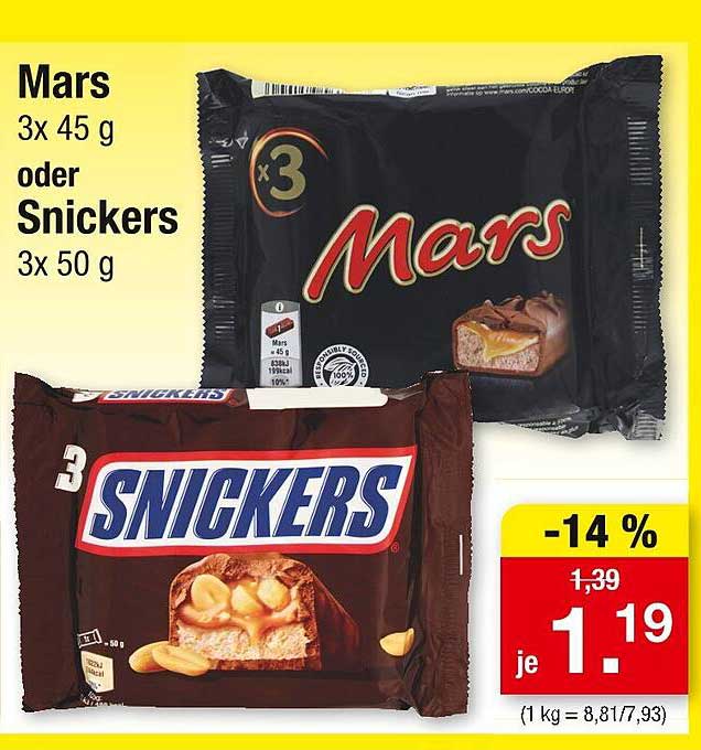 Mars 3x 45 g oder Snickers 3x 50 g