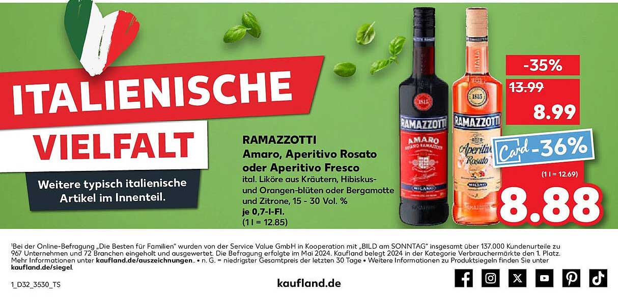 RAMAZZOTTI Amaro, Aperitivo Rosato oder Aperitivo Fresco