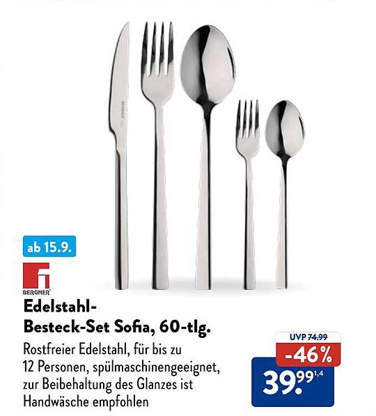 Edelstahl-Besteck-Set Sofia, 60-tlg.