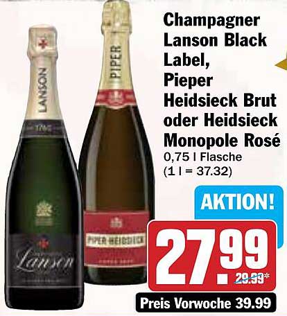 Champagner Lanson Black Label, Pieper Heidsieck Brut oder Heidsieck Monopole Rosé