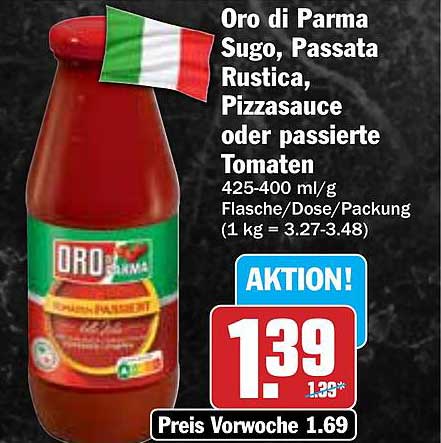 Oro di Parma Sugo, Passata Rustica, Pizzasauce oder passierte Tomaten