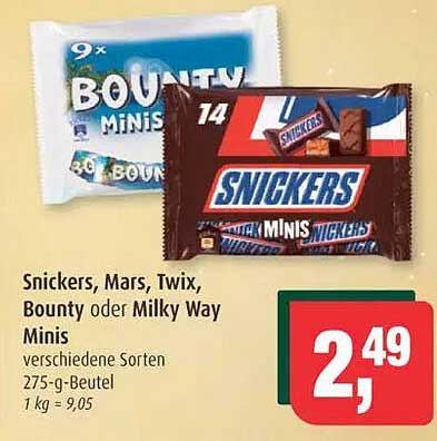 Snickers, Mars, Twix, Bounty oder Milky Way Minis