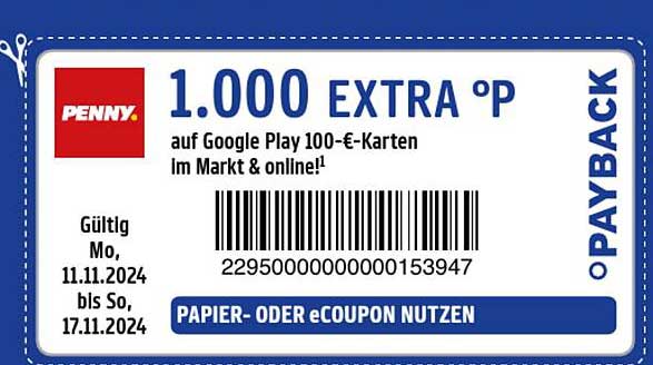 1.000 EXTRA °P auf Google Play 100-€-Karten